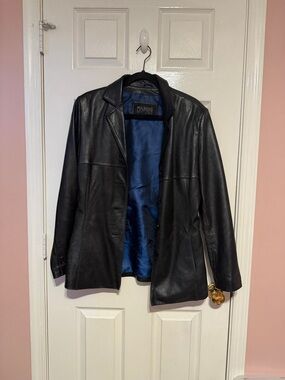 Wilsons Leather Black Leather Blazer with Blue Lining